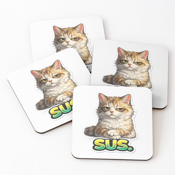 Item preview, Sus Cat Meme Skeptical Fluffy Tabby designed and sold by UvooArt.