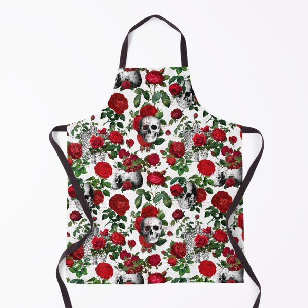 Item preview, Floral Skull with Red Roses Light Gothic Aesthetic Pattern - White Bacground  designed and sold by CanisArtStudio.