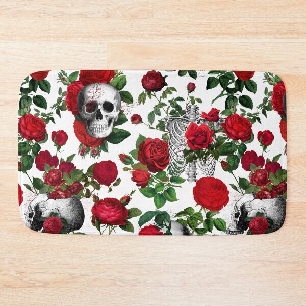 Item preview, Floral Skull with Red Roses Light Gothic Aesthetic Pattern - White Bacground  designed and sold by CanisArtStudio.
