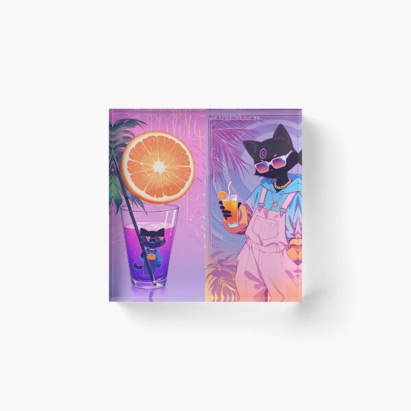 Item preview, Synthwave Tropical Black Cat in Overalls - Aesthetic Summer Vibe designed and sold by BLUESKY11a.