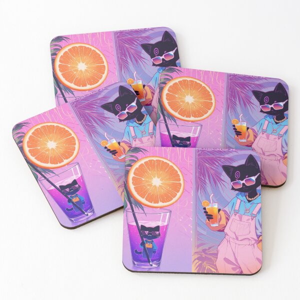Item preview, Synthwave Tropical Black Cat in Overalls - Aesthetic Summer Vibe designed and sold by BLUESKY11a.