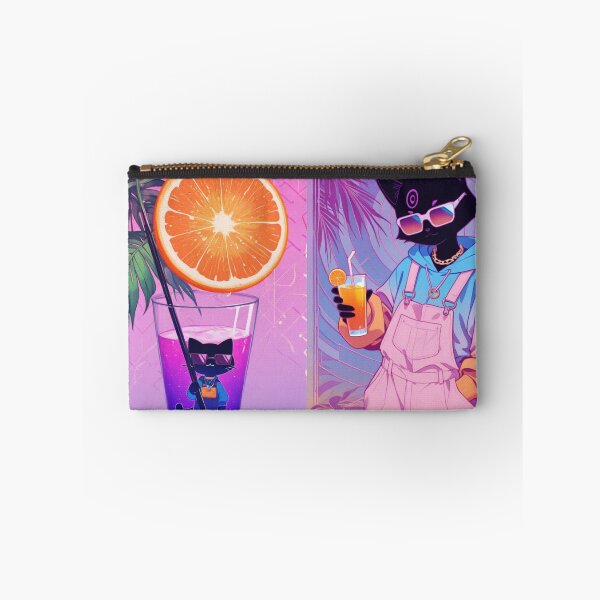 Item preview, Synthwave Tropical Black Cat in Overalls - Aesthetic Summer Vibe designed and sold by BLUESKY11a.