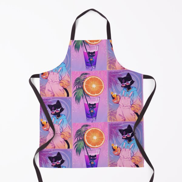 Item preview, Synthwave Tropical Black Cat in Overalls - Aesthetic Summer Vibe designed and sold by BLUESKY11a.
