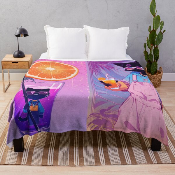 Item preview, Synthwave Tropical Black Cat in Overalls - Aesthetic Summer Vibe designed and sold by BLUESKY11a.