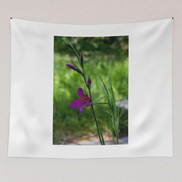 Item preview, Purple Wildflower Blooming Among Green Grass With Soft Bokeh Background In Spring Garden designed and sold by Nmallia.