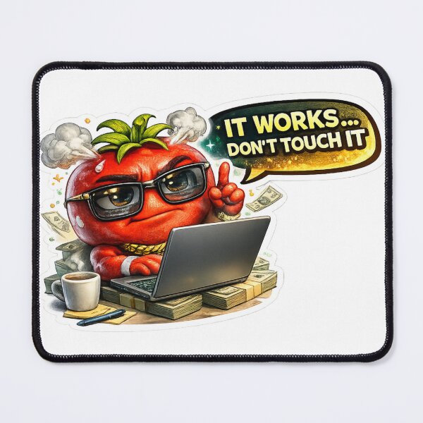 Item preview, TITLE: Funny Tomato Character It Works Don't Touch It Programmer Sticker designed and sold by Bhinfy.