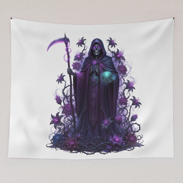 Item preview, La Santa Muerte Purple Roses Violet Illustration designed and sold by Exquisite Design Studio „Paculówka”.