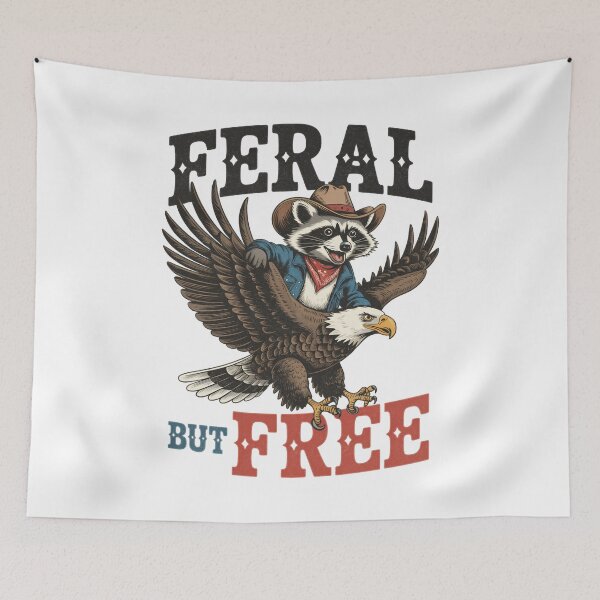 Item preview, Feral but Free Funny Raccoon on Bald Eagle designed and sold by emilypigou.