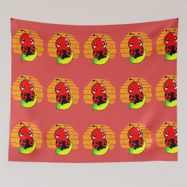 Item preview, Kawaii Ladybug Waving Red Leaf Cute Good Luck designed and sold by AstronautMerch.