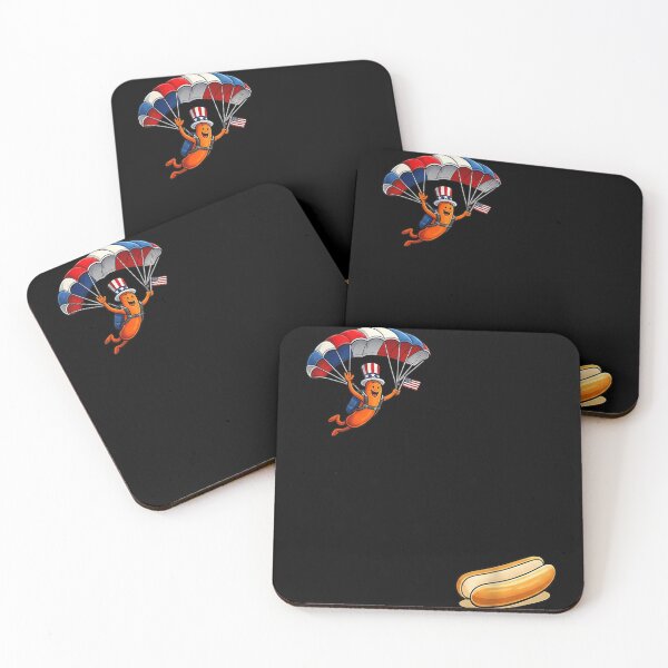 Item preview, Funny Patriotic Hot Dog Parachuting 4th Of July American Flag Cartoon designed and sold by EricCotanori.