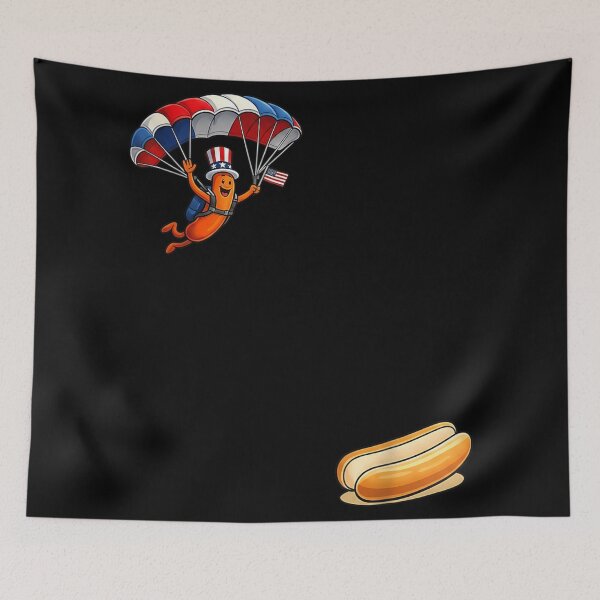 Item preview, Funny Patriotic Hot Dog Parachuting 4th Of July American Flag Cartoon designed and sold by EricCotanori.