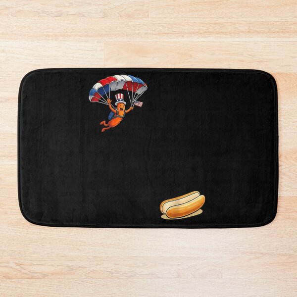 Item preview, Funny Patriotic Hot Dog Parachuting 4th Of July American Flag Cartoon designed and sold by EricCotanori.