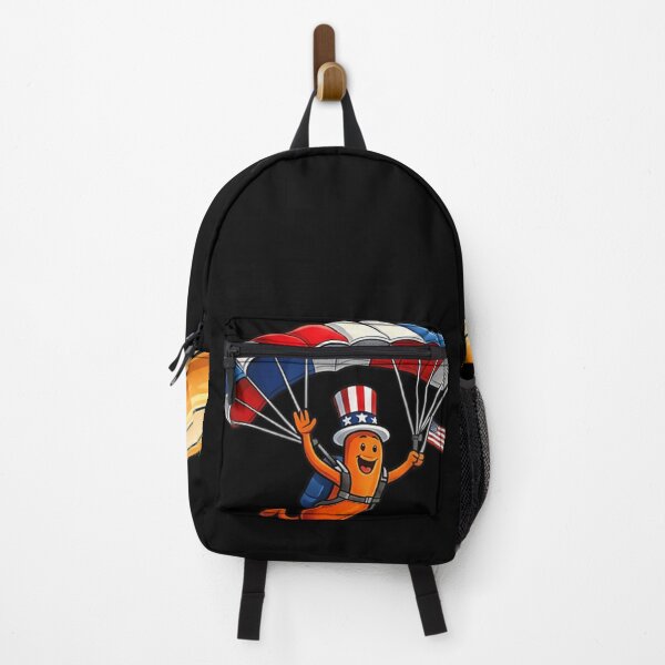 Item preview, Funny Patriotic Hot Dog Parachuting 4th Of July American Flag Cartoon designed and sold by EricCotanori.