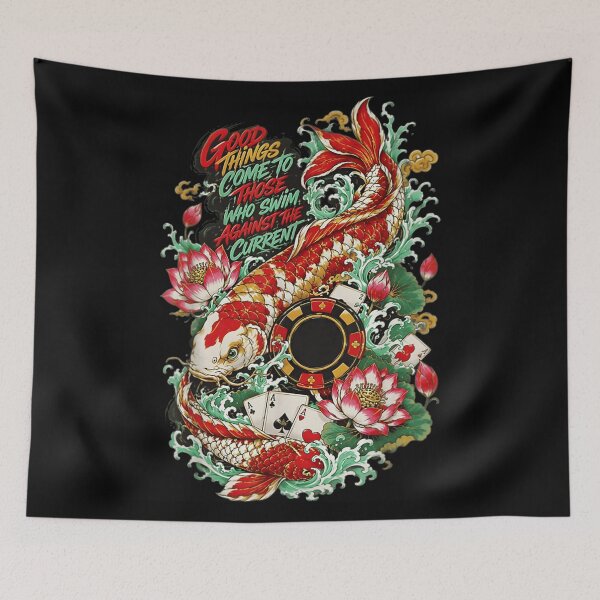 Item preview, Traditional Japanese Koi Fish Swimming Against Current Casino Poker Chip Art designed and sold by EricCotanori.