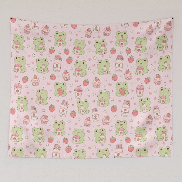 Item preview, Frog Strawberry Milk Pattern designed and sold by Soft Berry Studio.