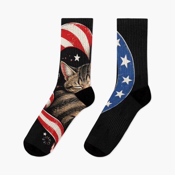 Item preview, Cute Sleeping Tabby Cat In Patriotic American Flag Heart Ribbon Art designed and sold by LakenDraphil.
