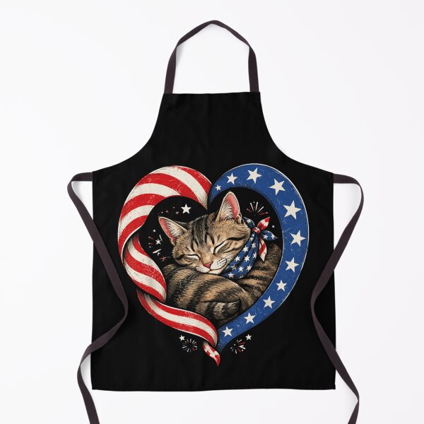 Item preview, Cute Sleeping Tabby Cat In Patriotic American Flag Heart Ribbon Art designed and sold by LakenDraphil.
