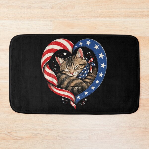 Item preview, Cute Sleeping Tabby Cat In Patriotic American Flag Heart Ribbon Art designed and sold by LakenDraphil.