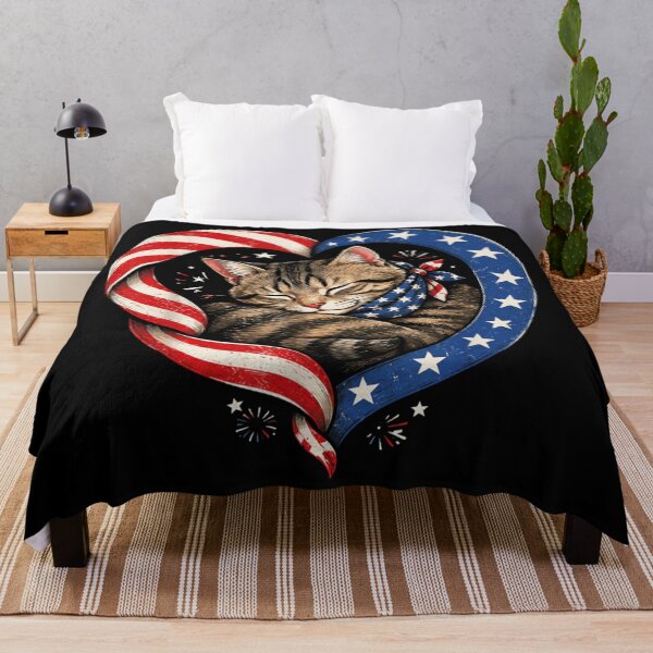 Item preview, Cute Sleeping Tabby Cat In Patriotic American Flag Heart Ribbon Art designed and sold by LakenDraphil.