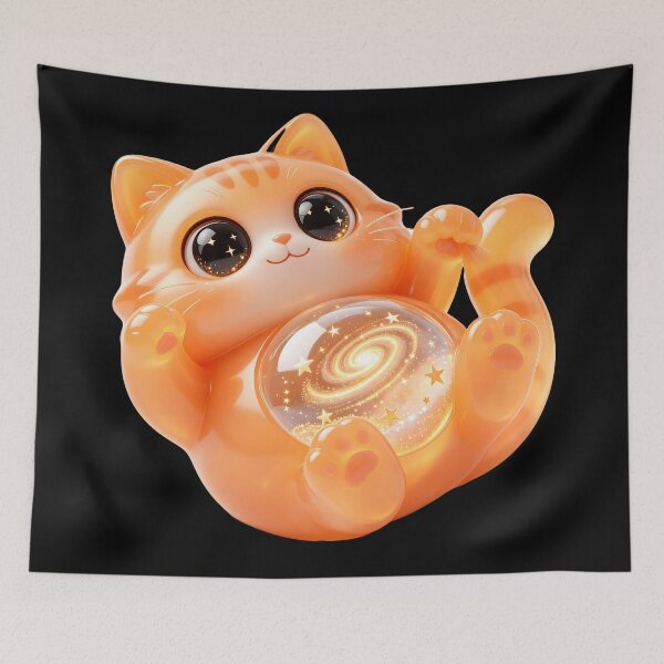 Item preview, Emerald Cat - Playful Starlight: The Chubby Roll-Over Kitten designed and sold by ABYSSLAB.
