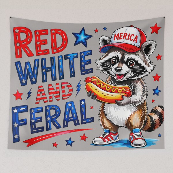 Item preview, Red White and Feral Funny Merica Raccoon designed and sold by emilypigou.