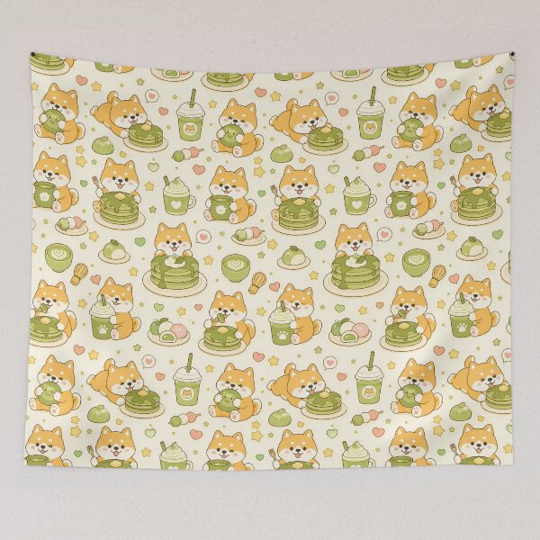 Item preview, Shiba Matcha Pancake Pattern designed and sold by Soft Berry Studio.