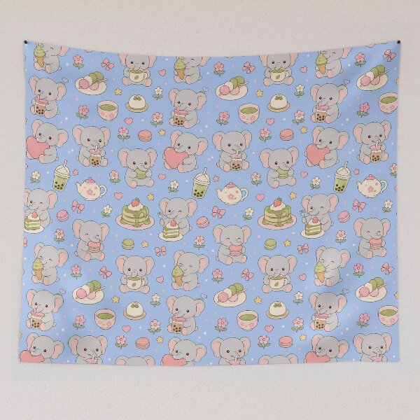 Item preview, Kawaii Elephant Sweet Coffee Pattern designed and sold by Soft Berry Studio.