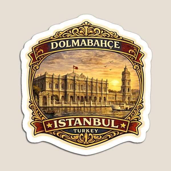 Item preview, Dolmabahce Palace Istanbul Vintage Travel Badge Sticker | Turkey Landmark Souvenir designed and sold by DreamPaw Studio.