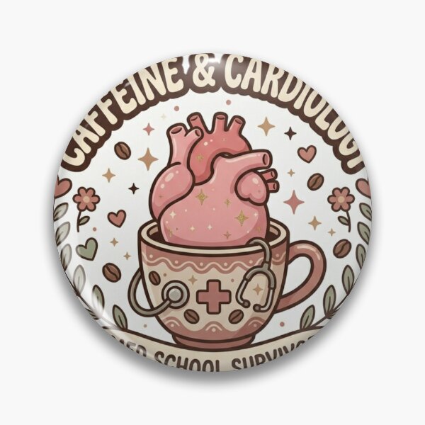 Item preview, Caffeine and Cardiology Cozy Vintage Med School Survivor Sticker designed and sold by SweetieMedArt.