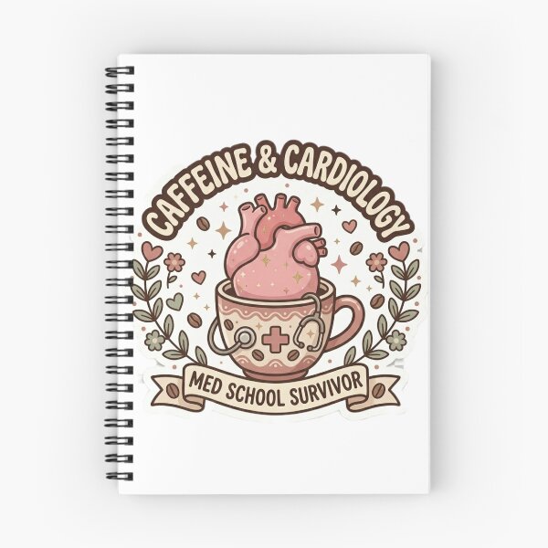 Item preview, Caffeine and Cardiology Cozy Vintage Med School Survivor Sticker designed and sold by SweetieMedArt.