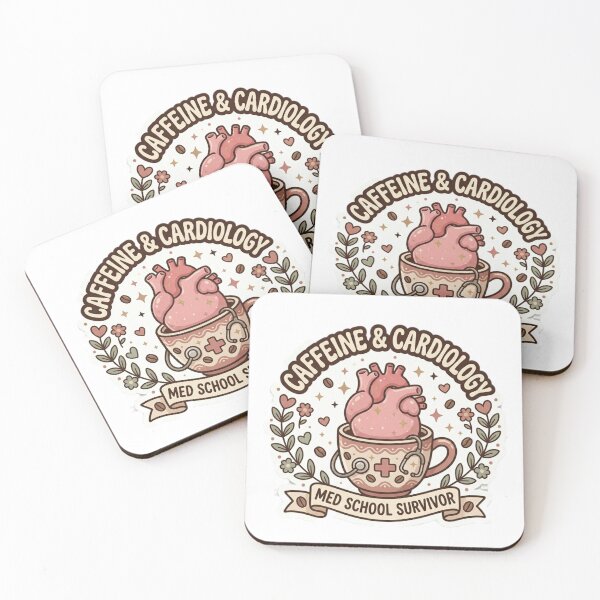 Item preview, Caffeine and Cardiology Cozy Vintage Med School Survivor Sticker designed and sold by SweetieMedArt.