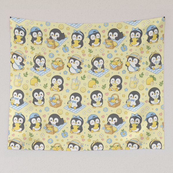 Item preview, Penguin Lemon Picnic Pattern designed and sold by Soft Berry Studio.