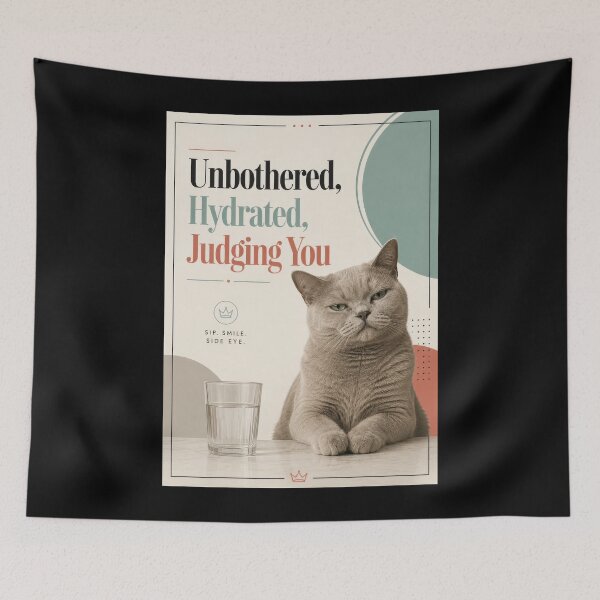Item preview, Unbothered Hydrated Judging You Cat Poster  designed and sold by Sketchlegacy.