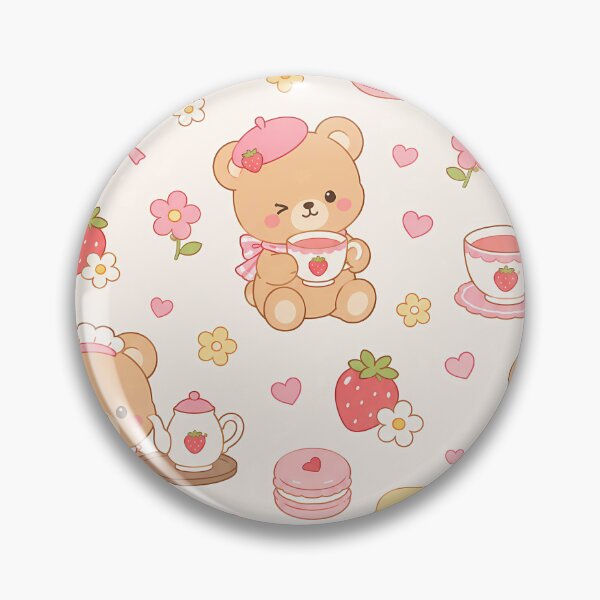 Item preview, Kawaii Teddy Bear Strawberry Tea Cafe Pattern designed and sold by Soft Berry Studio.