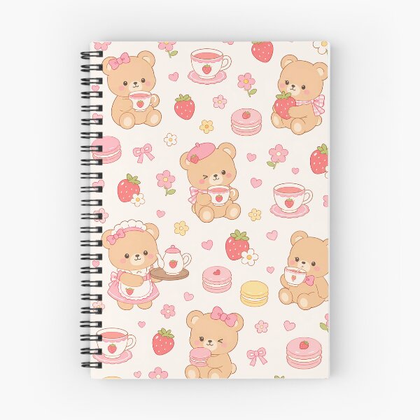 Item preview, Kawaii Teddy Bear Strawberry Tea Cafe Pattern designed and sold by Soft Berry Studio.