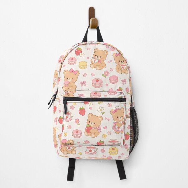 Item preview, Kawaii Teddy Bear Strawberry Tea Cafe Pattern designed and sold by Soft Berry Studio.