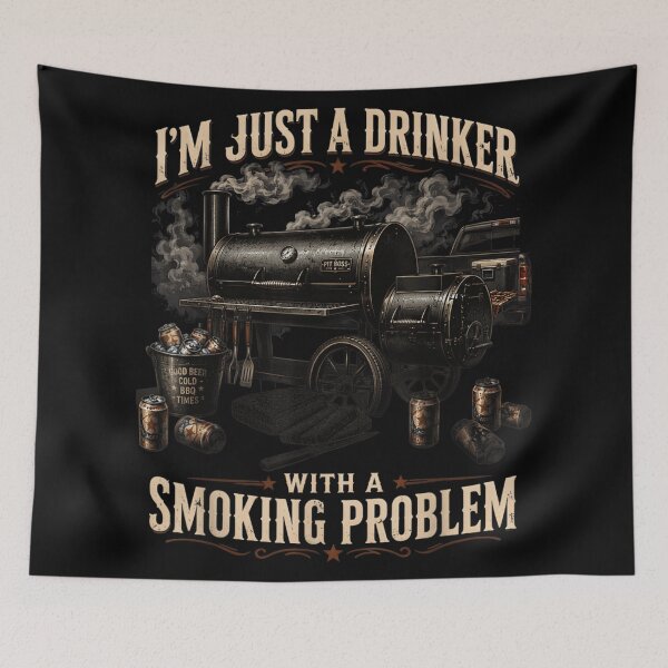 Item preview, Just A Drinker With A Smoking Problem Vintage BBQ Pitmaster Smoker designed and sold by HarinDonreka.