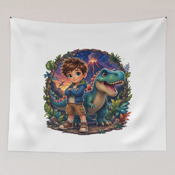 Item preview, Cute Boy and Dinosaur Adventure Fantasy designed and sold by MySthore.