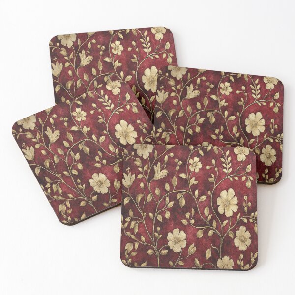Item preview, Gilded Velvet: Antique Gold Floral on Deep Crimson Texture designed and sold by LiveLearnCreate.