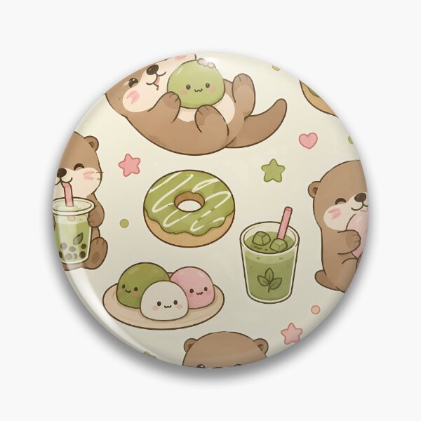 Item preview, Kawaii Otter Matcha Donut Pattern designed and sold by Soft Berry Studio.