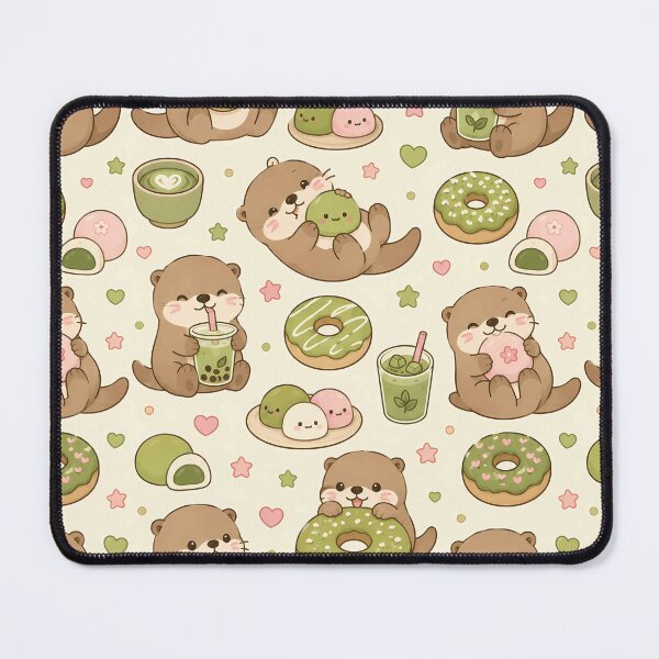 Item preview, Kawaii Otter Matcha Donut Pattern designed and sold by Soft Berry Studio.