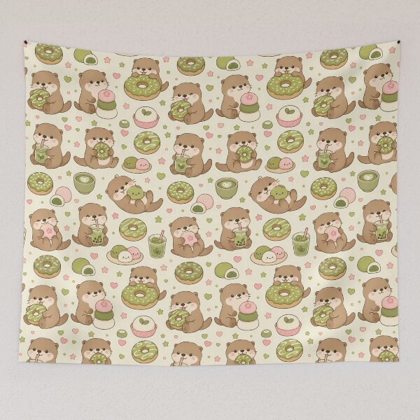 Item preview, Kawaii Otter Matcha Donut Pattern designed and sold by Soft Berry Studio.