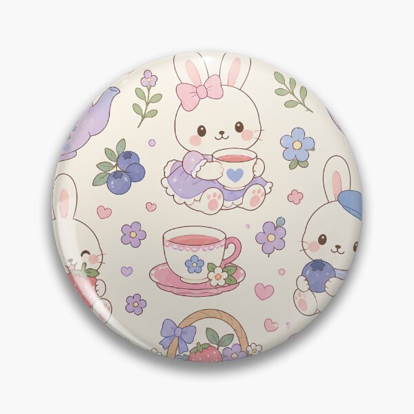 Item preview, Kawaii Bunny Berry Tea Garden Pattern designed and sold by Soft Berry Studio.