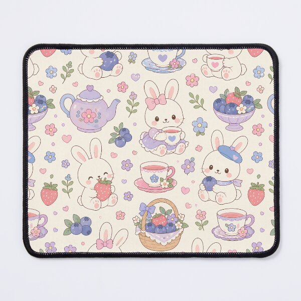 Item preview, Kawaii Bunny Berry Tea Garden Pattern designed and sold by Soft Berry Studio.