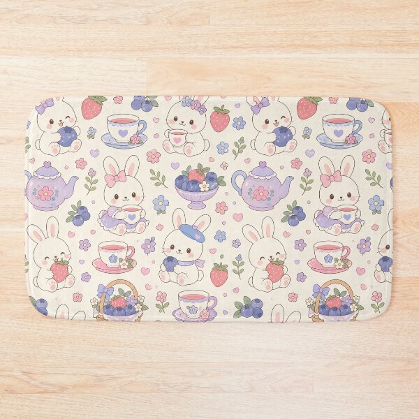 Item preview, Kawaii Bunny Berry Tea Garden Pattern designed and sold by Soft Berry Studio.