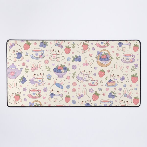 Item preview, Kawaii Bunny Berry Tea Garden Pattern designed and sold by Soft Berry Studio.