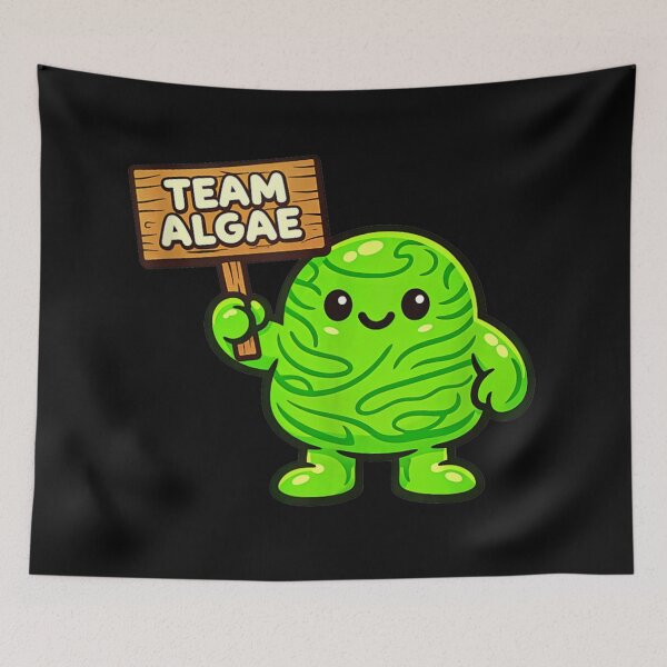 Item preview, Cute Team Algae Mascot Holding Wooden Sign Kawaii Green Blob Character designed and sold by LittleNhutton.