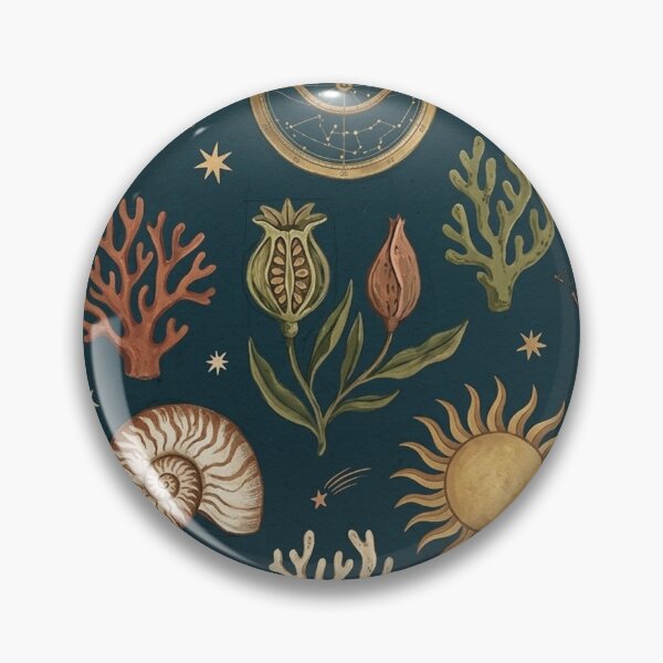 Item preview, Celestial Astrolabe & Sea Shells - Dark Academia Botanical Seamless Pattern designed and sold by vdfgseerf.