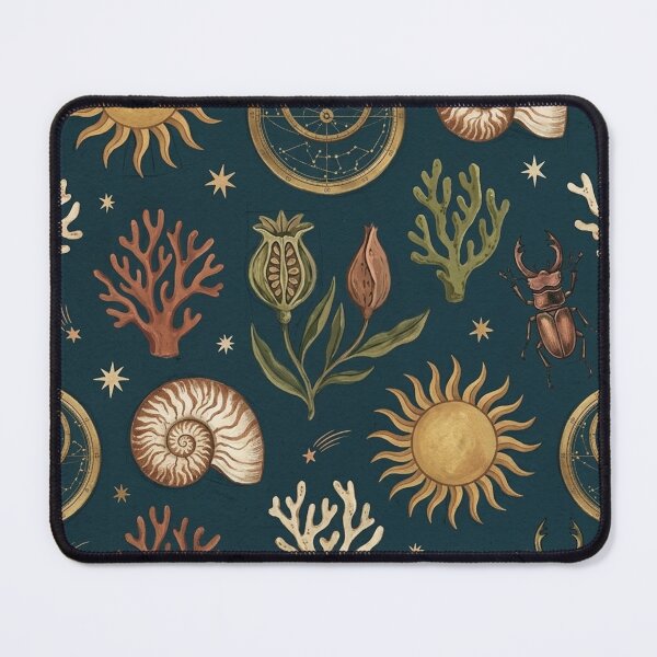 Item preview, Celestial Astrolabe & Sea Shells - Dark Academia Botanical Seamless Pattern designed and sold by vdfgseerf.