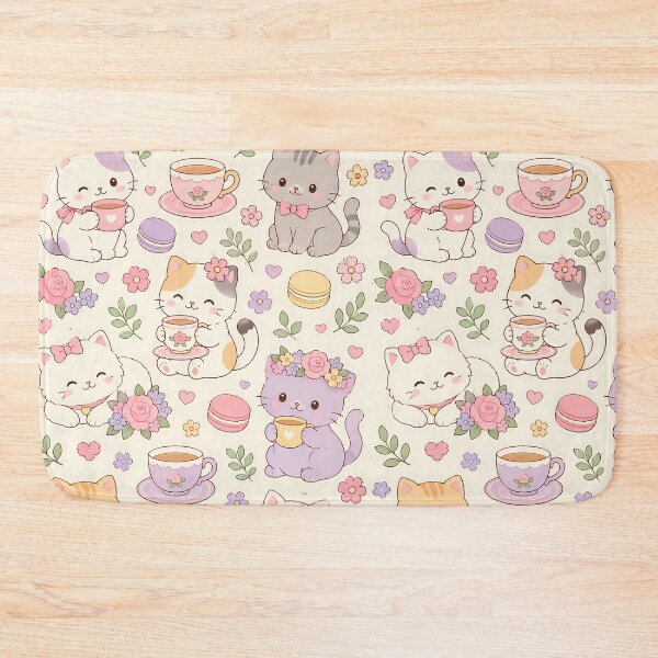 Item preview, Kawaii Cozy Cat Tea Garden Pattern designed and sold by Soft Berry Studio.